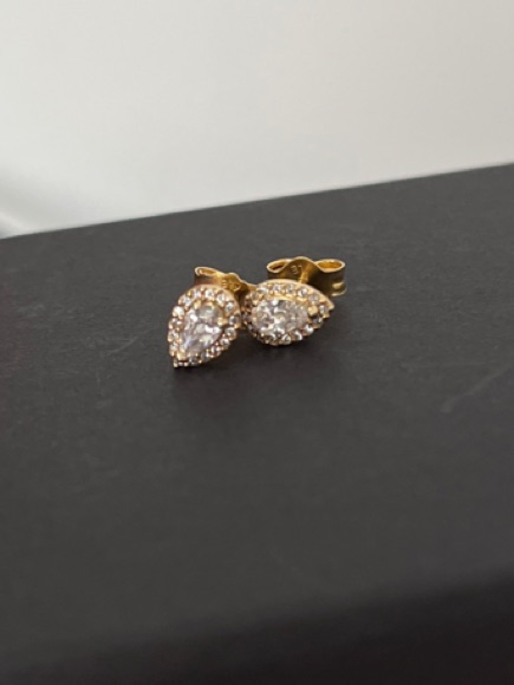 Pandora Gold Teardrop Halo Stud Earrings with Clear Stones